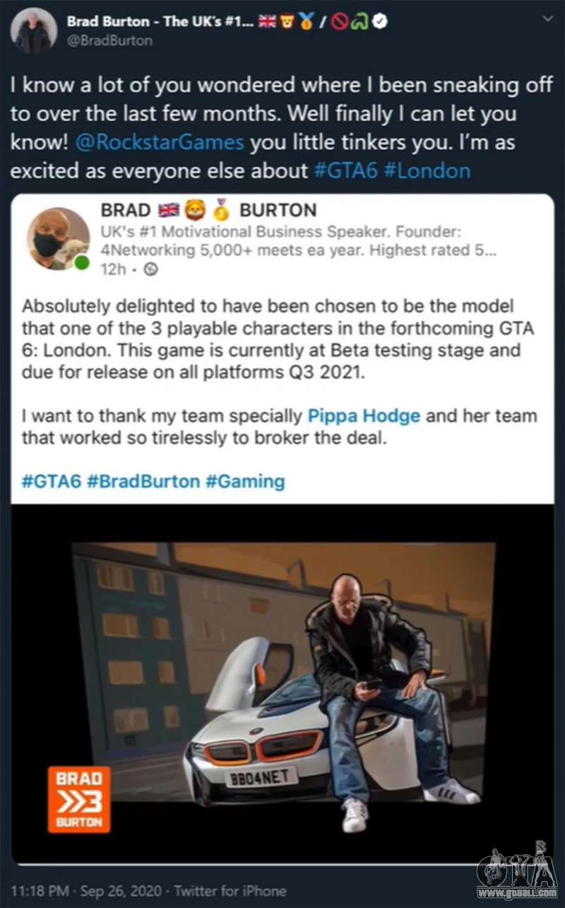Brad Burton tweet about GTA 6