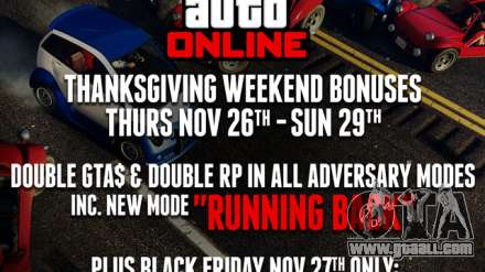 Thanksgiving weekend in GTA Online: Double reward in all Adversary Mode, Black Friday and more