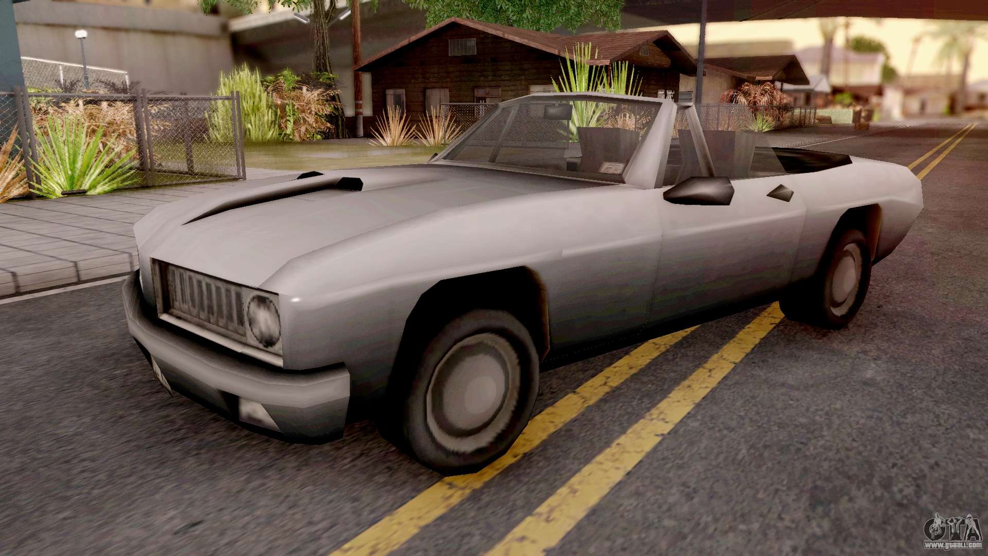 Mod on the car is the Stallion from GTA 3 for GTA San Andreas. 